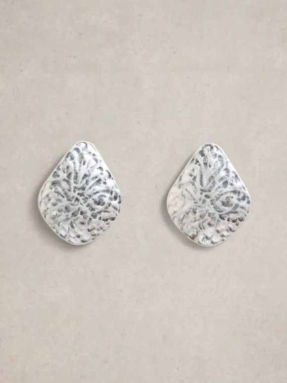 Palm Textured Earring in SILVER TONE METALLIC