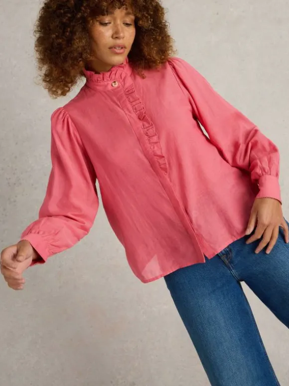 Pauline Frill Neck Top in MID PINK