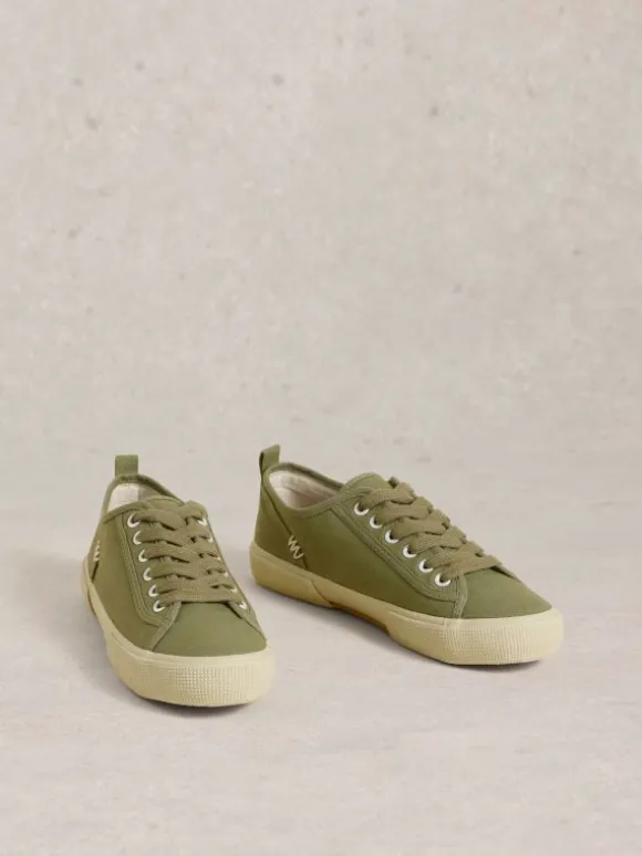 Pippa Canvas Lace Up Trainers in KHAKI GREEN