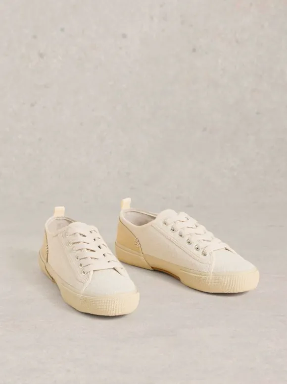 Pippa Canvas Lace Up Trainers in LIGHT NATURAL