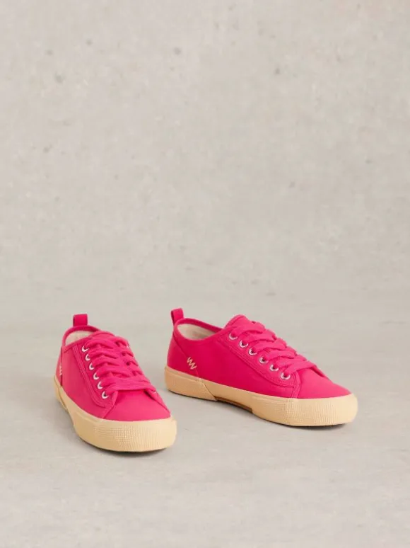 Pippa Canvas Lace Up Trainers in BRIGHT PINK