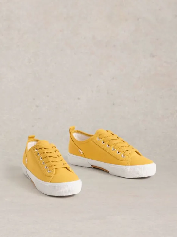 Pippa Canvas Lace Up Trainers in MID YELLOW