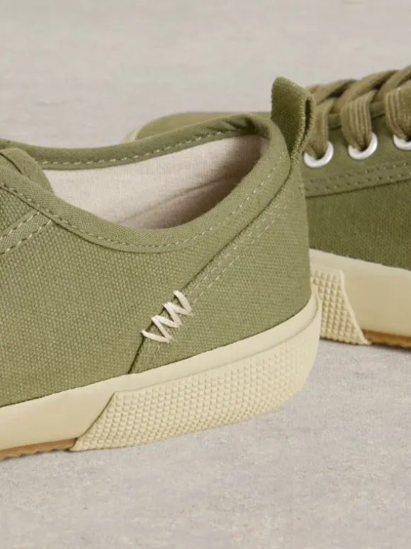 Pippa Canvas Lace Up Trainers in KHAKI GREEN