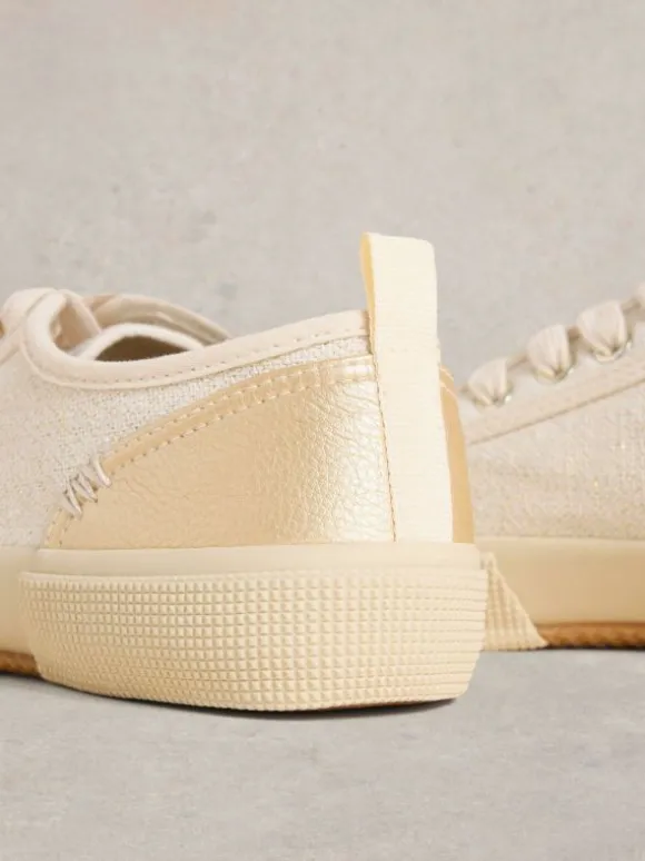 Pippa Canvas Lace Up Trainers in LIGHT NATURAL