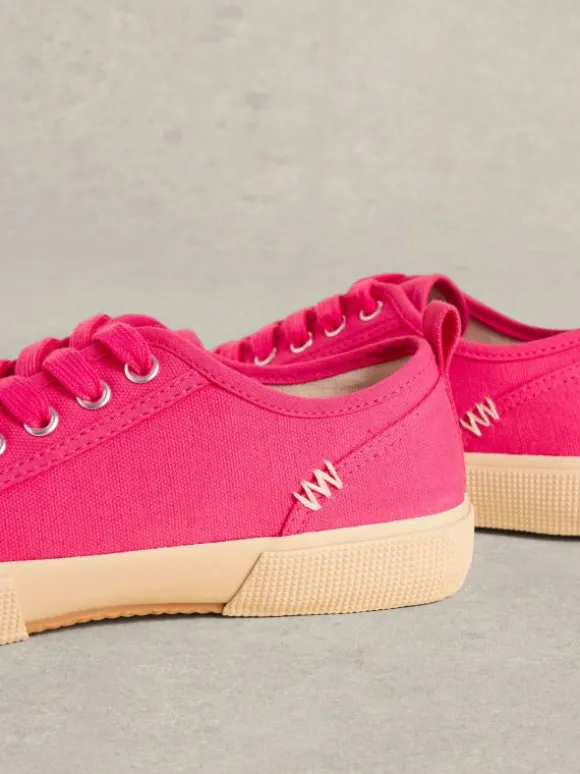 Pippa Canvas Lace Up Trainers in BRIGHT PINK