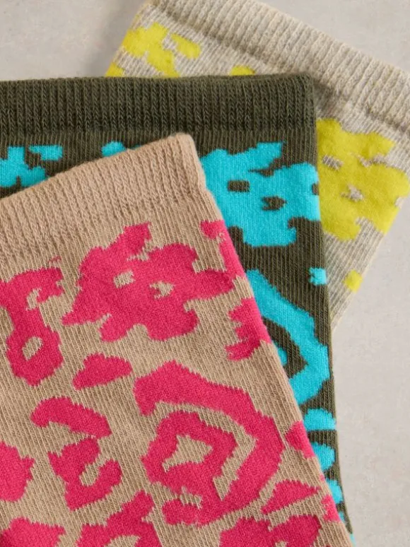 3PK Animal Ankle Socks in PINK MULTI