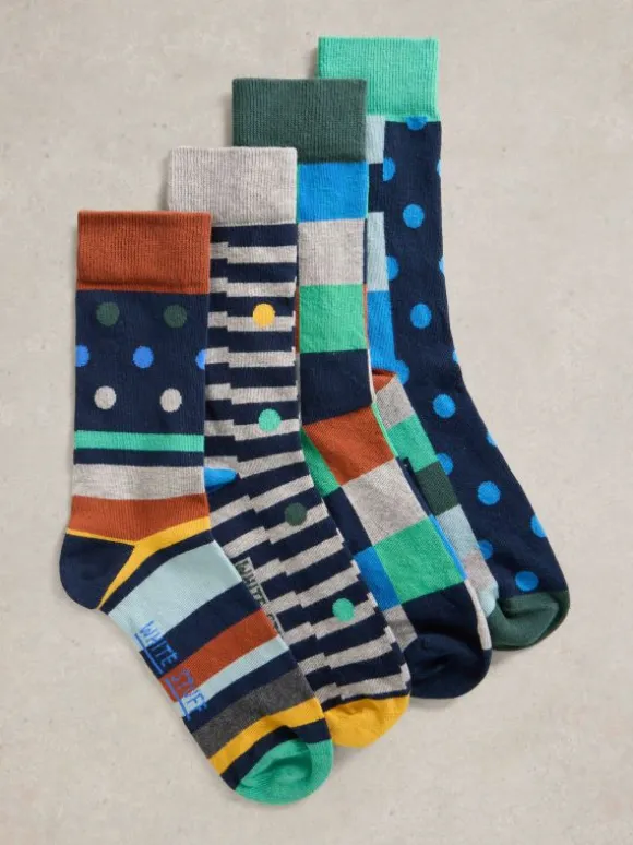 4PK Ankle Hotch Potch Socks in GREY MULTI