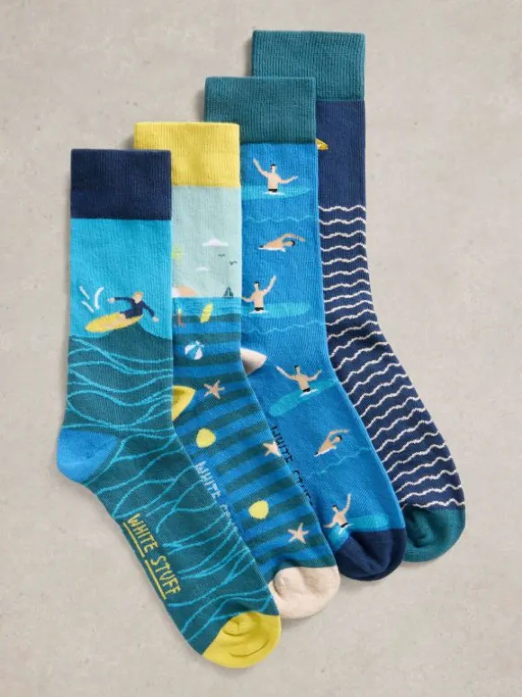 4PK Beside the Seaside Socks in BLUE MULTI