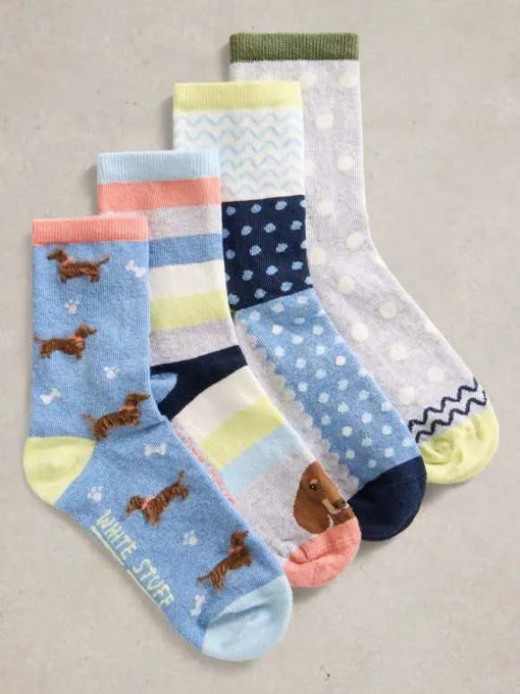 4PK Doggy Ankle Socks in BLUE MULTI