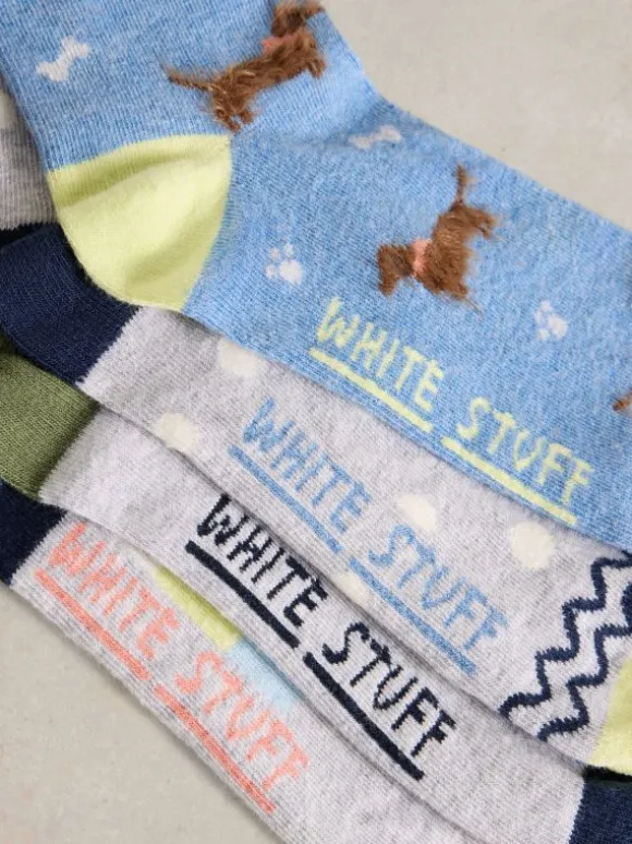 4PK Doggy Ankle Socks in BLUE MULTI