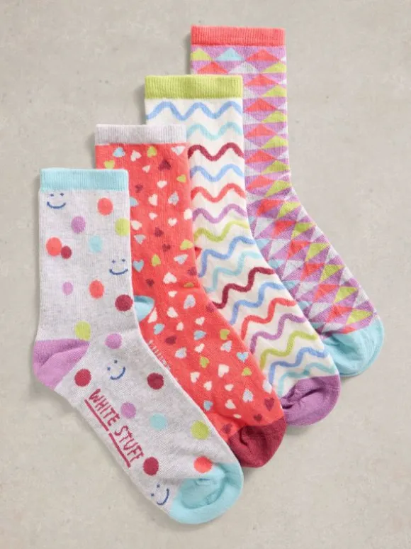 4PK Hotch Potch Ankle Socks in PINK MULTI