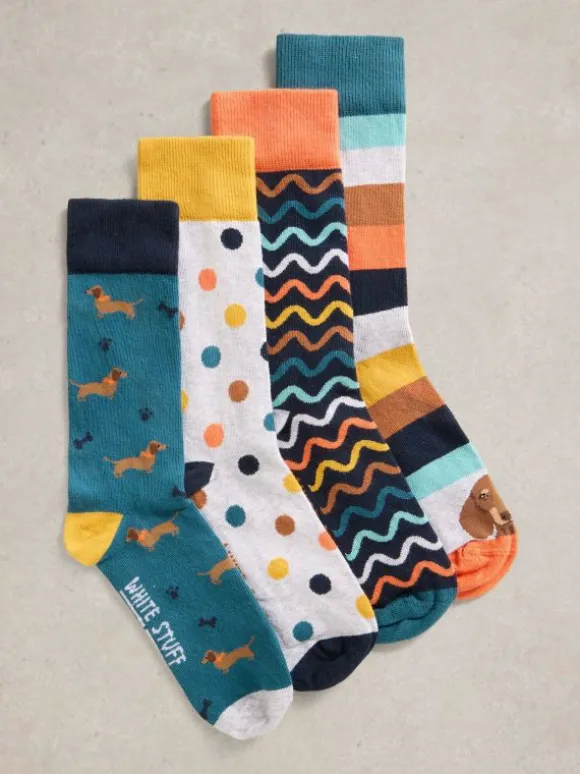 4PK Mans Best Friend Socks in GREEN MULTI