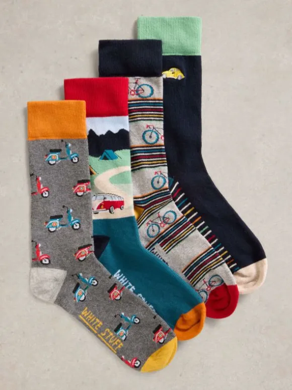 4PK Road Trip Ankle Sock in NAVY MULTI