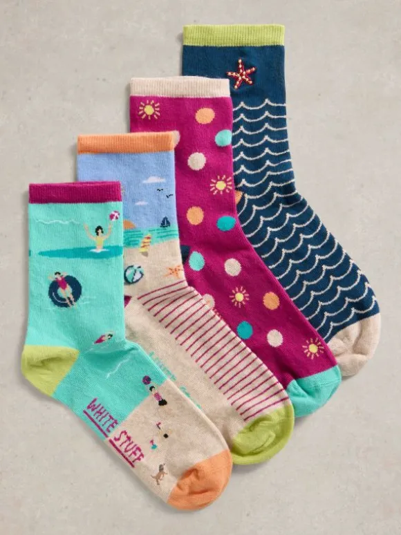 4PK Seaside Ankle Socks in TEAL MULTI