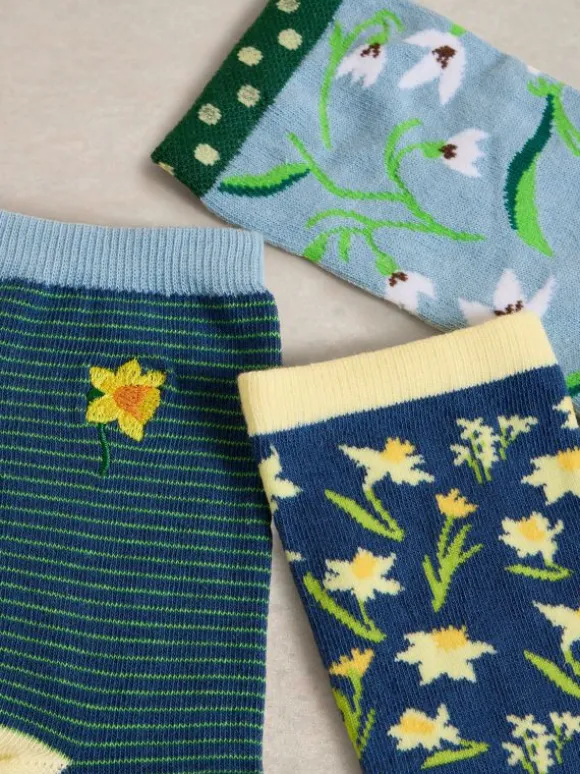 3PK Spring Floral Ankle Socks in BLUE MULTI