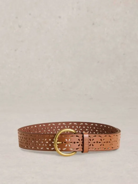 Punch Out Floral Belt in MID TAN