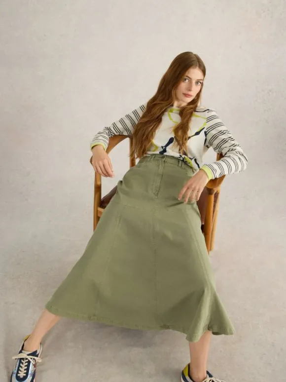 Quinn Midi Skirt in KHAKI GREEN