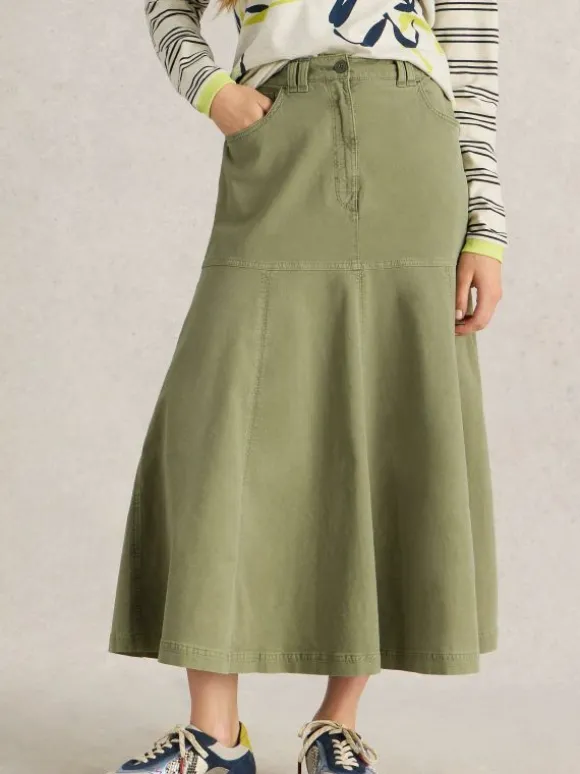 Quinn Midi Skirt in KHAKI GREEN