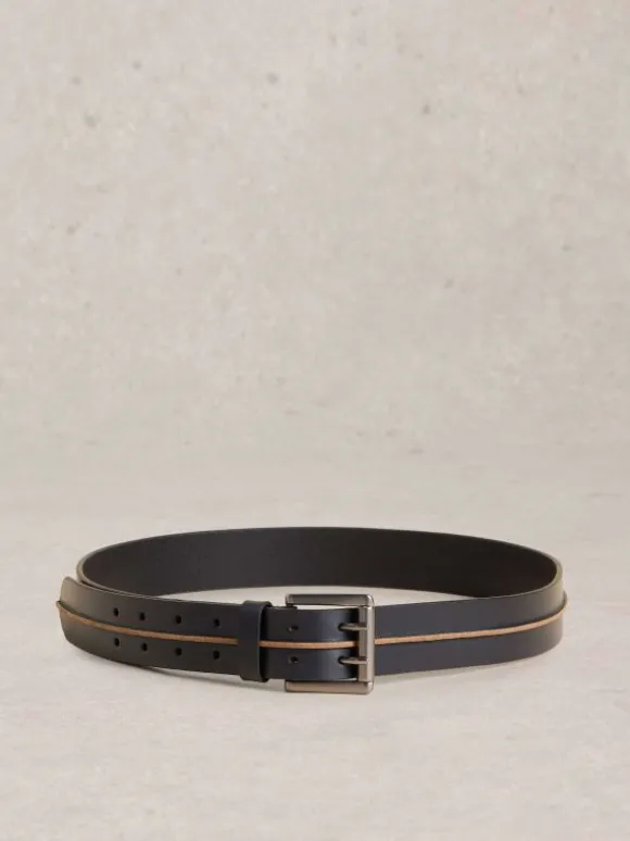 Raw Seam Leather Belt in DARK NAVY