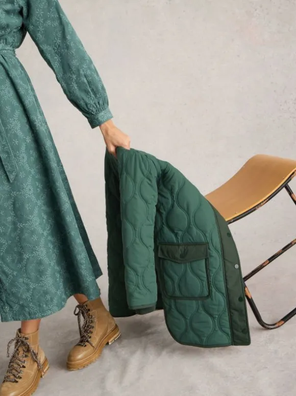 Raya Quilted Coat in DARK GREEN