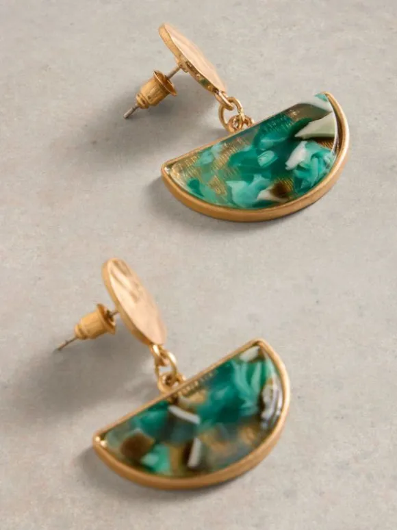 Resin Mosaic Drop Earring in GREEN MULTI