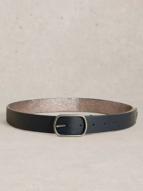 Reversible Belt Leather in PEWTER METALLIC