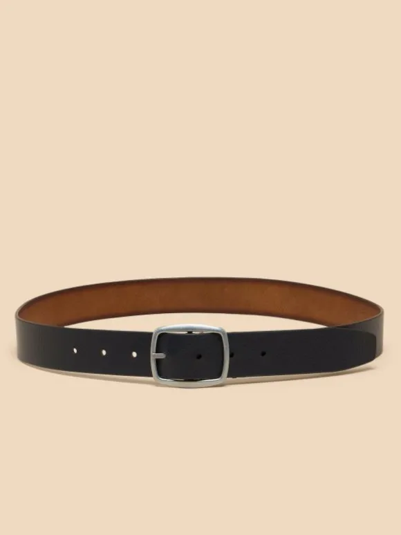 Reversible Leather Buckle Belt in NAVY MULTI