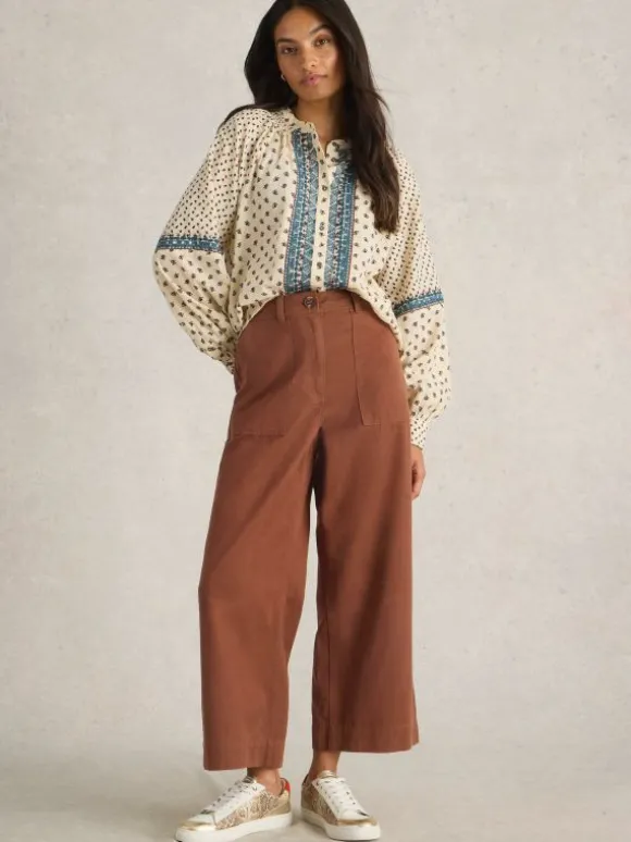 Romy Wide Leg Cropped Trouser in DARK TAN