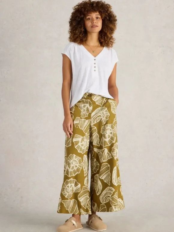 Roxy Linen Blend Culotte in GREEN PRINT
