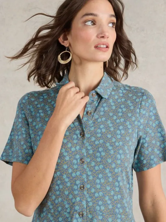 Rua Jersey Shirt Midi Dress in TEAL PRINT