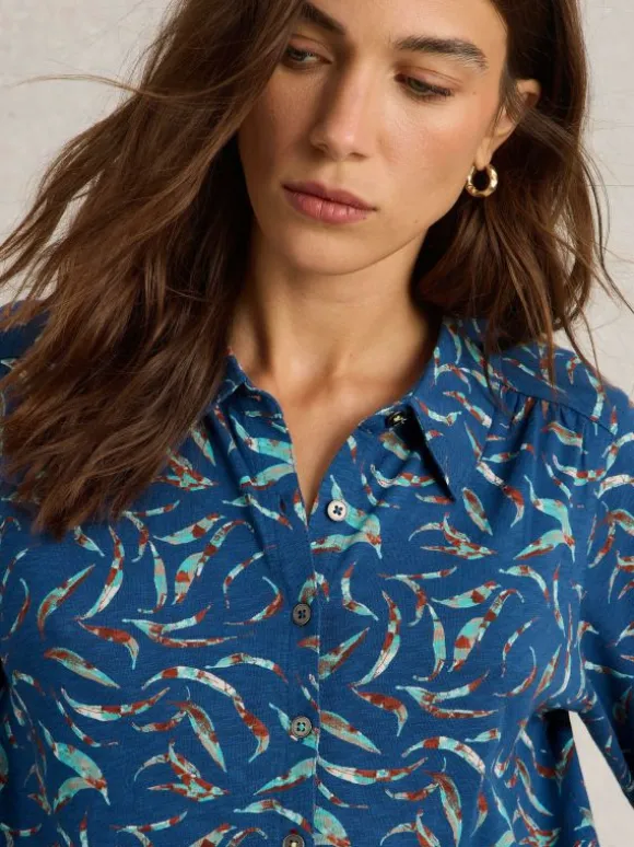 Rylee Jersey Shirt Dress in BLUE PRINT