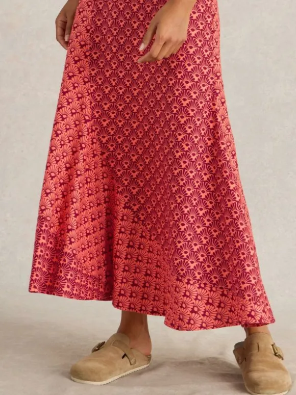 Sara Linen Blend Maxi Skirt in RED MULTI