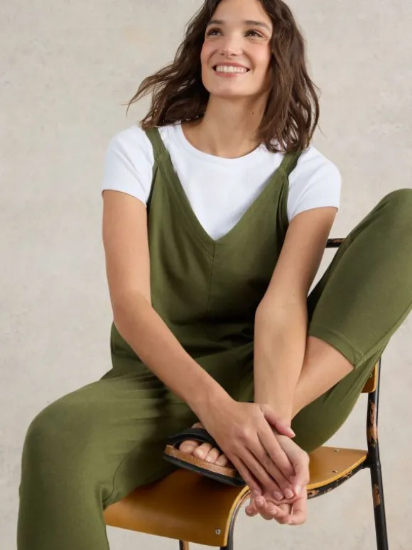 Selina Jersey V Neck Jumpsuit in KHAKI GREEN