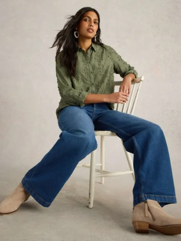 Sophie Embroidered Collared Shirt in DUSTY GREEN