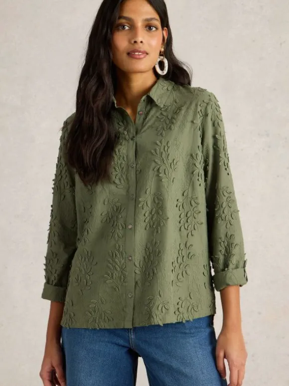 Sophie Embroidered Collared Shirt in DUSTY GREEN
