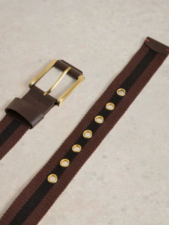 Striped Webbing Belt in DARK BROWN