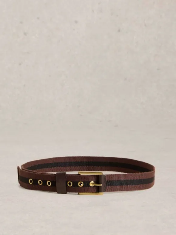 Striped Webbing Belt in DARK BROWN