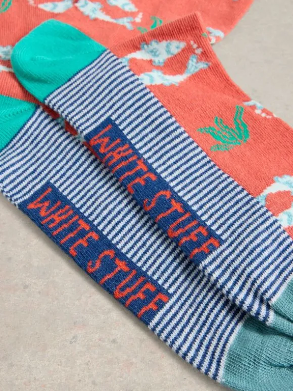 Swimming Fish Ankle Sock in ORANGE MULTI