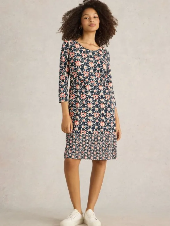 Tallie Short Sleeve Jersey Dress in NAVY PRINT