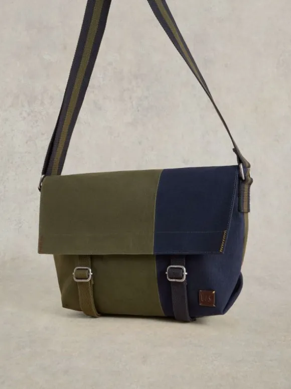 Teddy Canvas Messenger Bag in GREEN MULTI