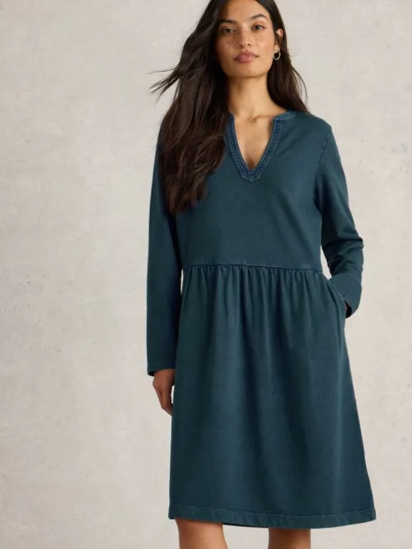 Thea Denim Jersey Dress in MID DENIM