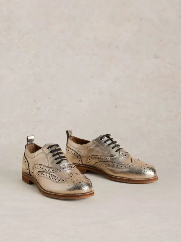 Thistle Leather Lace Up Brogue in COLOURED METALLIC