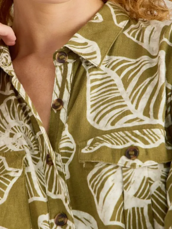 Tiff Linen Blend Shirt Dress in GREEN PRINT