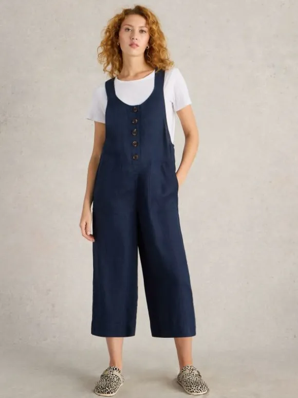 Viola Sleeveless Linen Dungaree in DARK NAVY