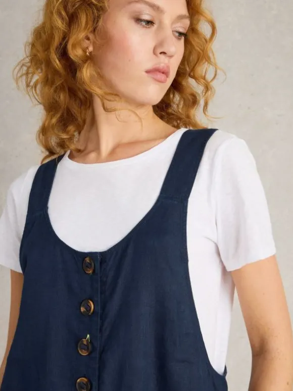 Viola Sleeveless Linen Dungaree in DARK NAVY