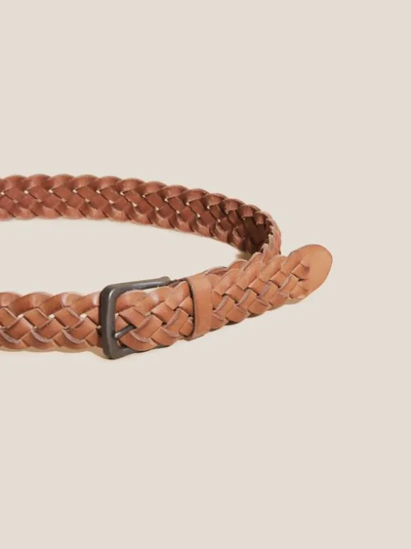 Weave Leather Belt in MID TAN