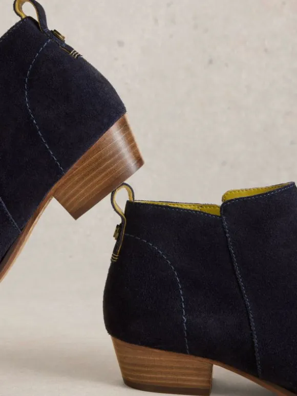 Wide Fit Suede Ankle Boot in DARK NAVY