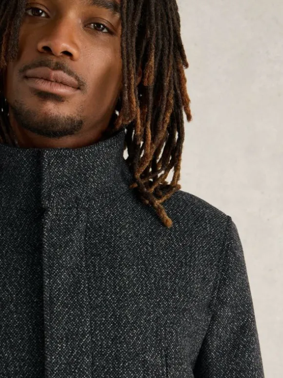 Wool Funnel Coat in DK GREY